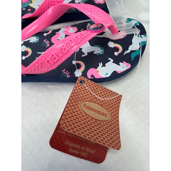 Havaianas Unicorn Charm Fantasy Girls 3/4 Slide Thong Kids Flip Flops Blue Pink - Picture 4 of 9